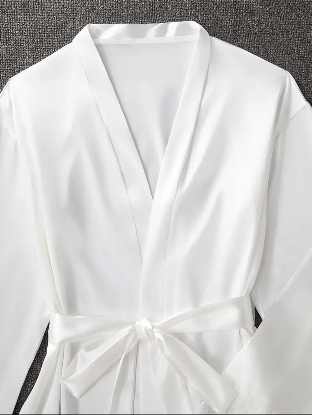 White Satin Wrap Robe with Waist Tie and satin dress